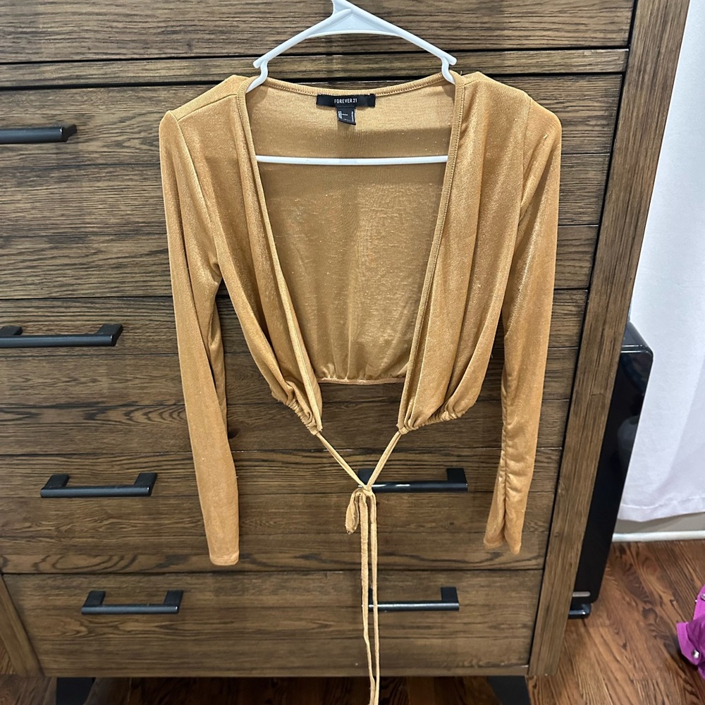 Forever 21 Tan Crop Top Tie Front Fitted